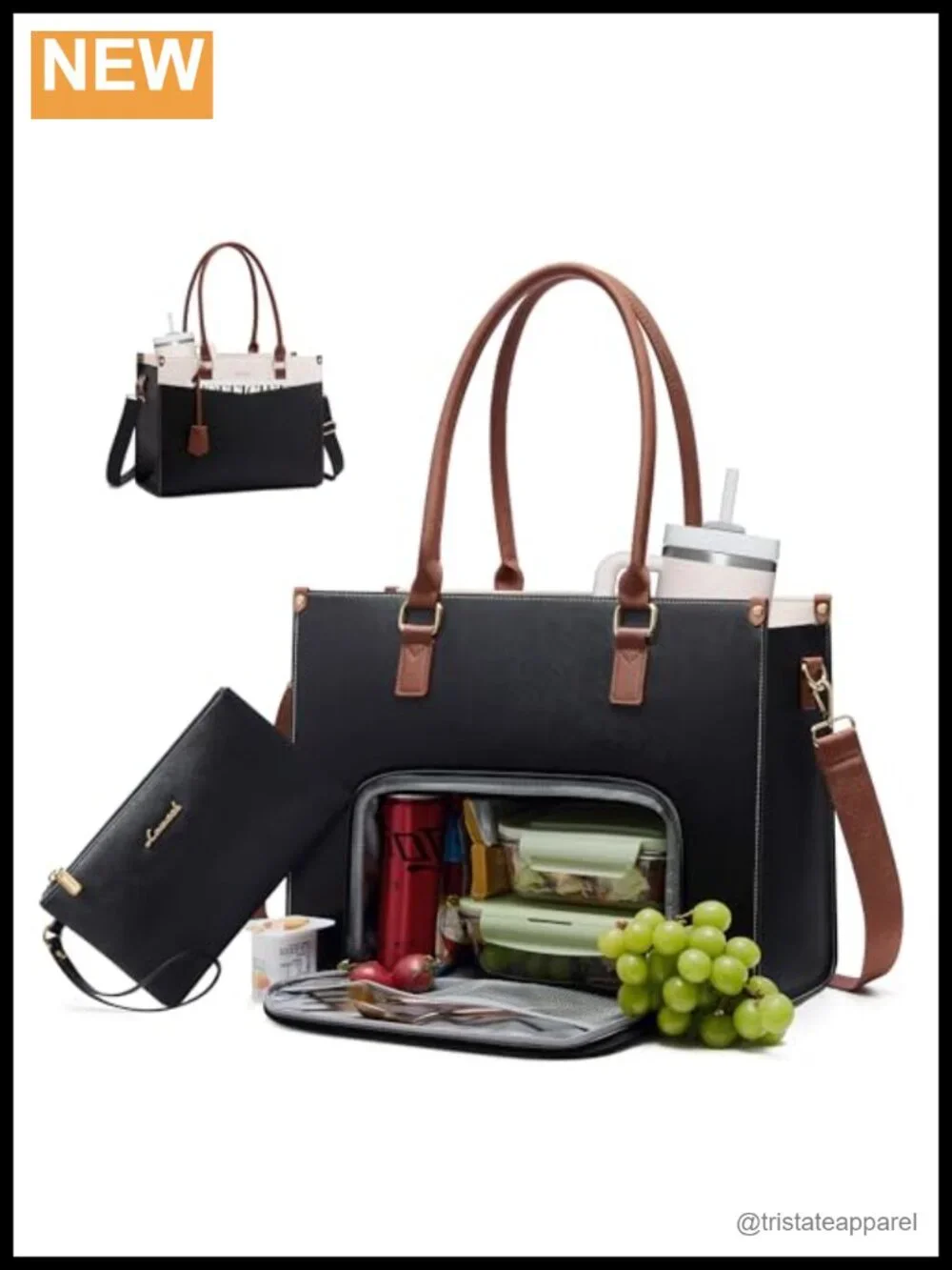 Faux Leather Laptop Lunch Tote Bag with Insulated Compartment